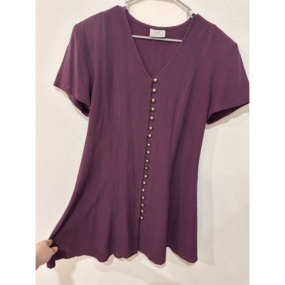 D.B.Y. Ltd. Vintage Burgundy Gingham Mini Dress M/L Dark Academia Grunge Goth - Picture 6 of 15